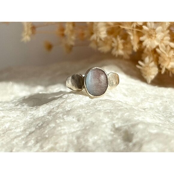 Moonstone Accented Modernist Minimalist 925 Sterling Silver Vintage Ring - sz 6 - Picture 8 of 11